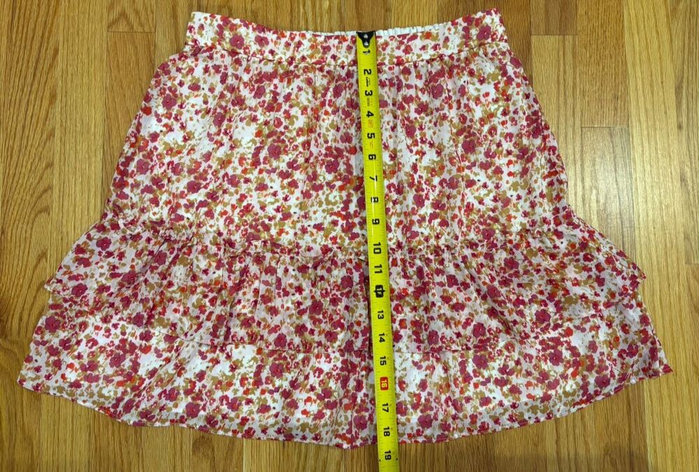 J Crew Skirt Women's Size S Ruffle Mini Pink White Red Flowered Elastic Waist - Picture 6 of 8